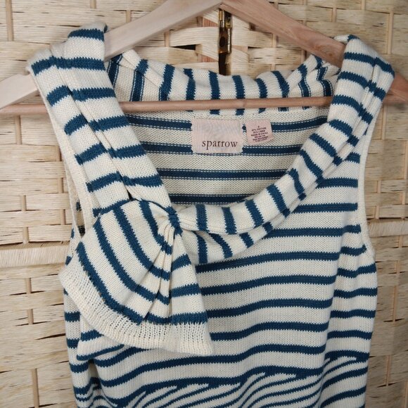 Sparrow Sleeveless Knit Linen Cotton Asymmetrical Small Striped Bateau Neckline - Picture 2 of 6